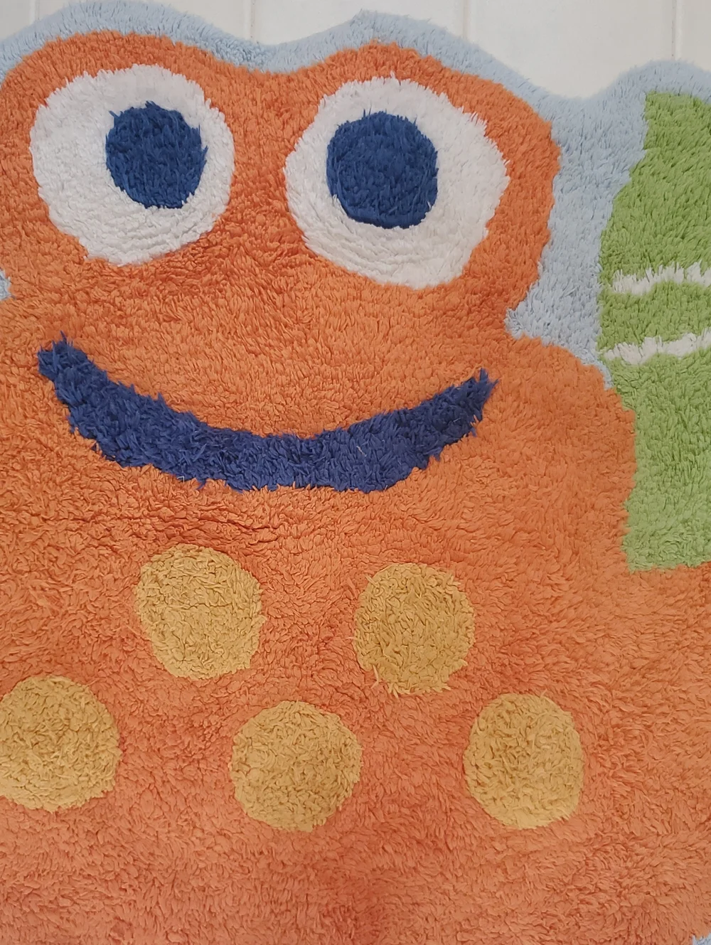 Orange Frog Plush Bath Rug with Blue Eyes and Yellow Spots